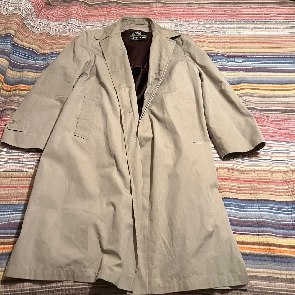 London‎ Fog Towne Mens Trench Coat Beige Long Removable Liner Size 42 LNG